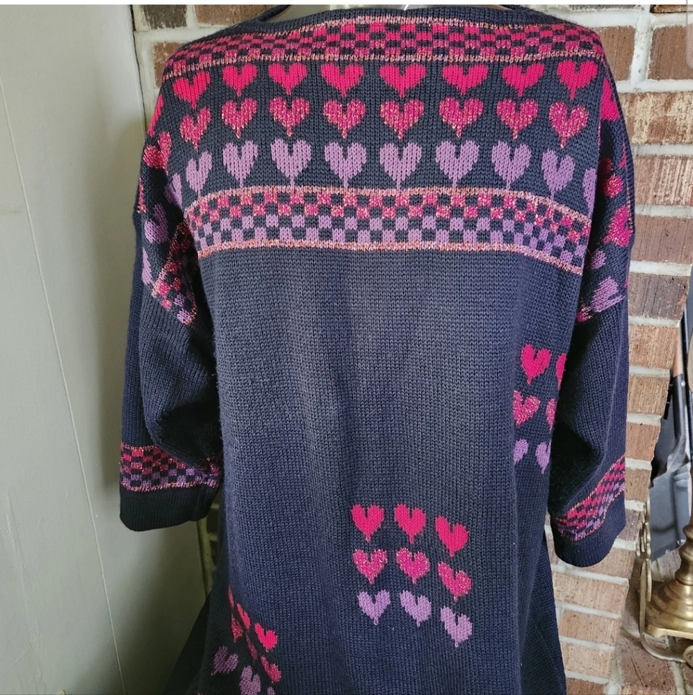 Vintage Le Tricot Perugia Italian Oversized Boxy Heart Sweater Boat Neck L–XL